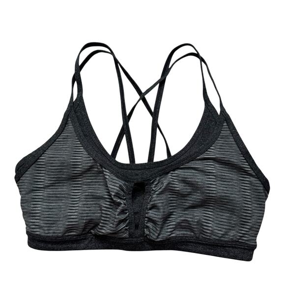 PRANA Soleil Sports Bra in Black Gray Stripe Size XL Womens Strappy Padded Yoga - Picture 1 of 5